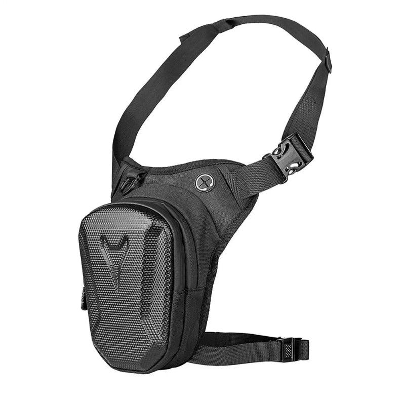 Black shoulder bag with a brand logo on a white background