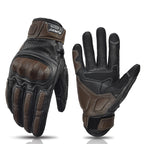 Brown and black motorcycle gloves  on a white background
